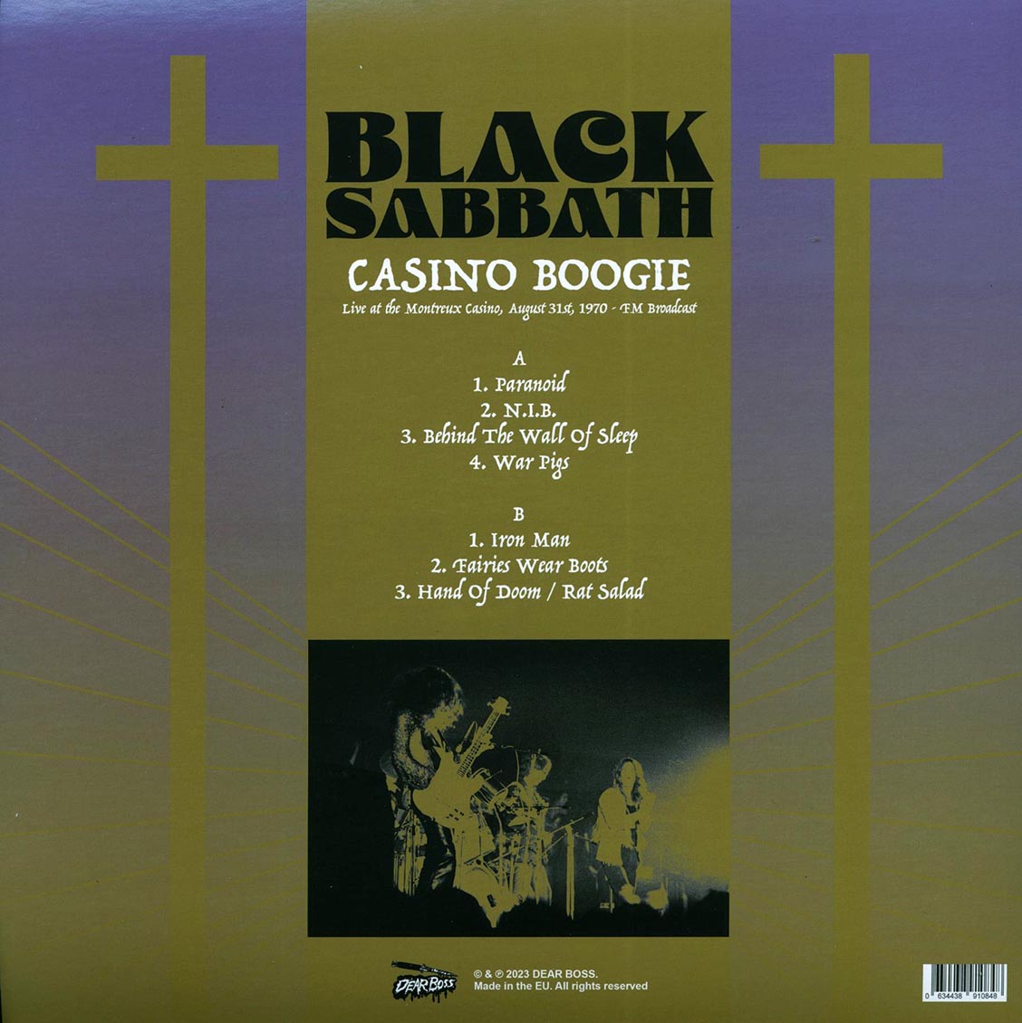 Black Sabbath - Casino Boogie: Live At The Montreux Casino, August 31st 1970 FM Broadcast (colored vinyl) vinyl LP back cover