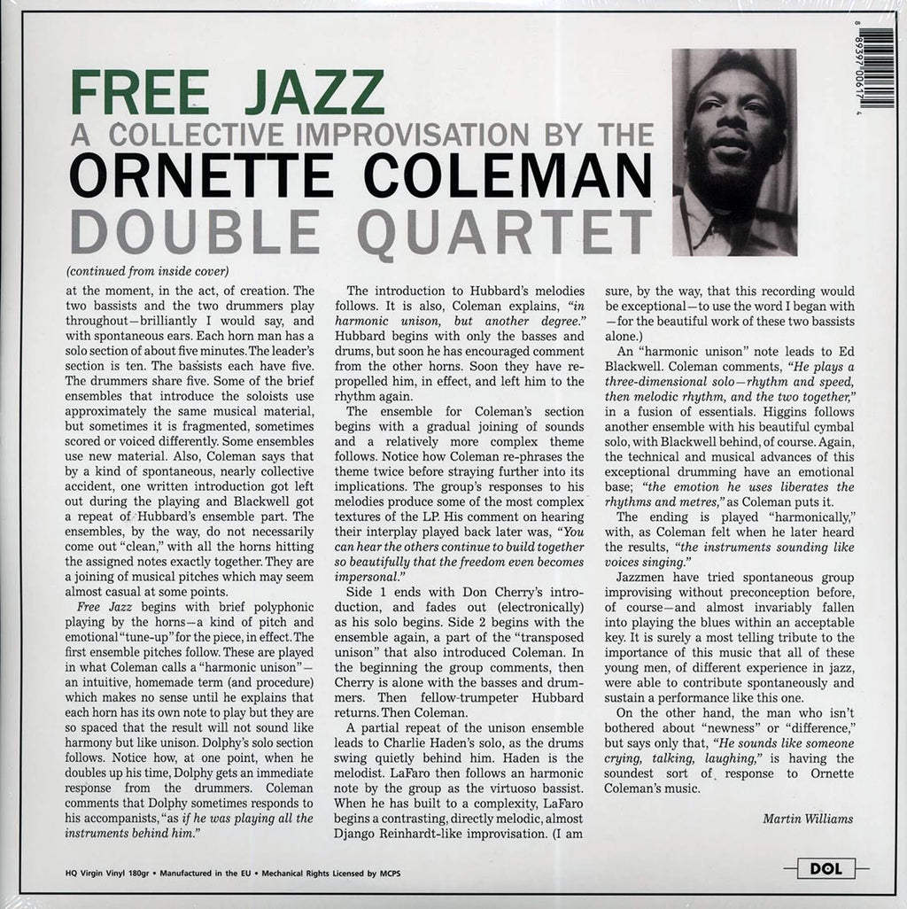 Ornette Coleman Double Quartet - Free Jazz (180g) (blue vinyl) vinyl LP back cover