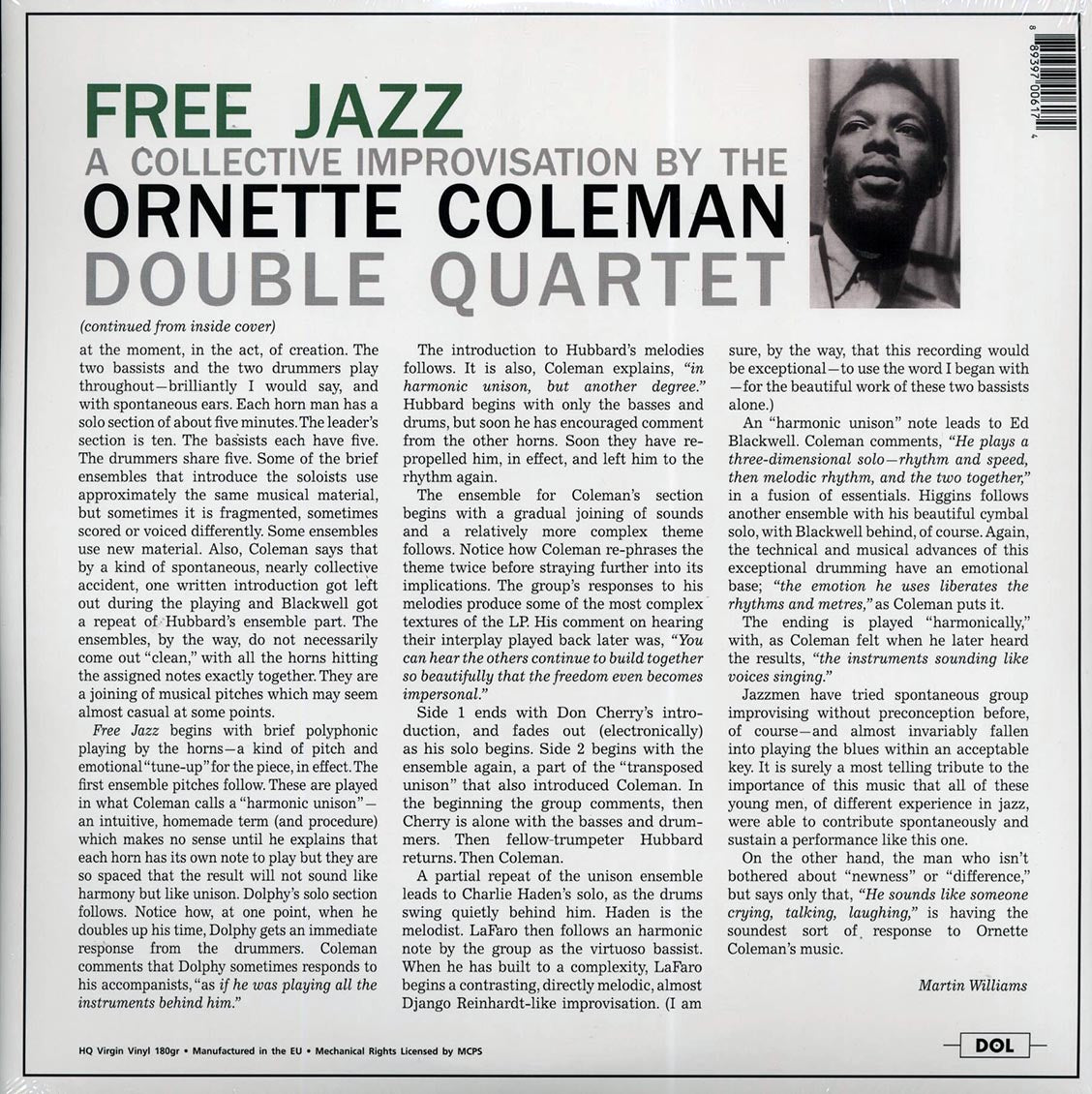 Ornette Coleman Double Quartet - Free Jazz (180g) (blue vinyl) vinyl LP back cover