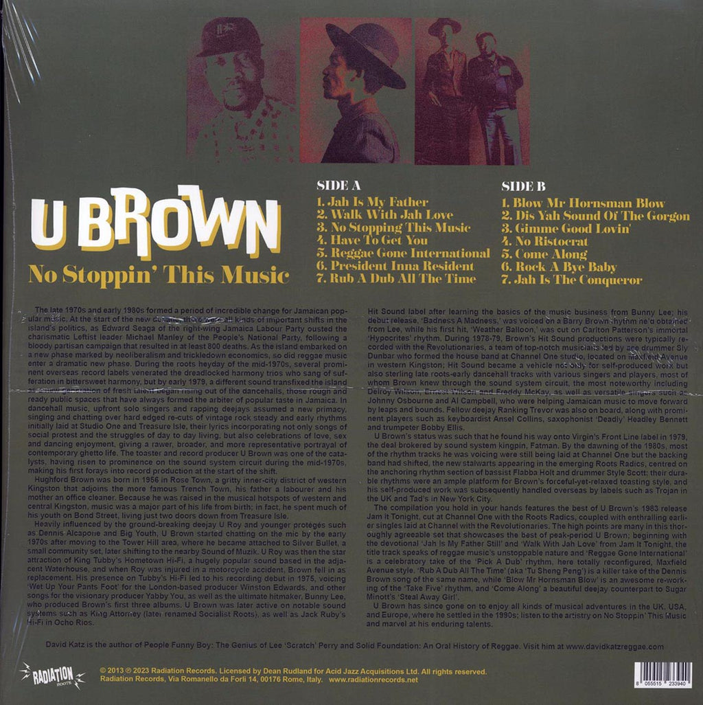 U Brown - No Stoppin' This Music vinyl LP back cover