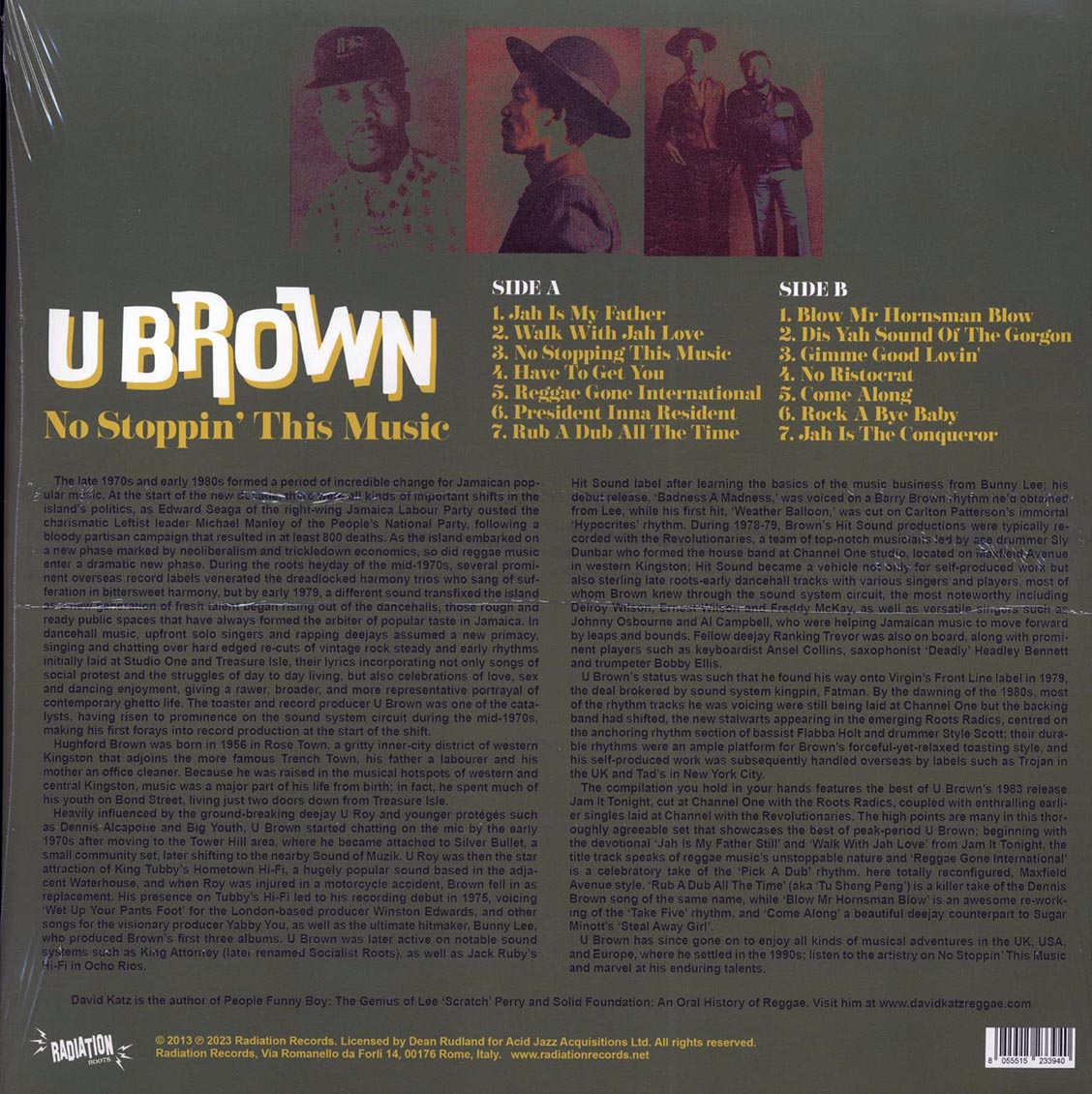 U Brown - No Stoppin' This Music vinyl LP back cover