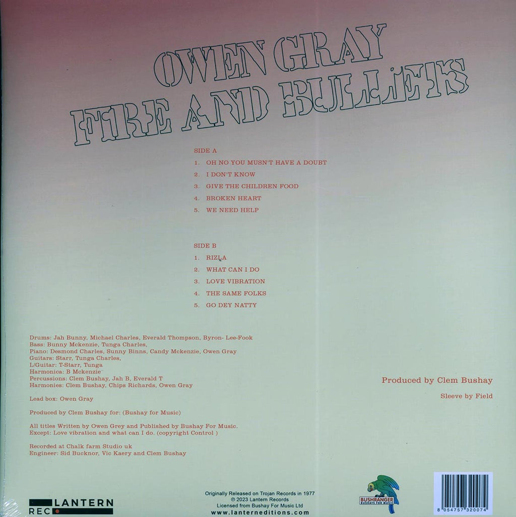 Owen Gray - Fire And Bullets vinyl LP back cover