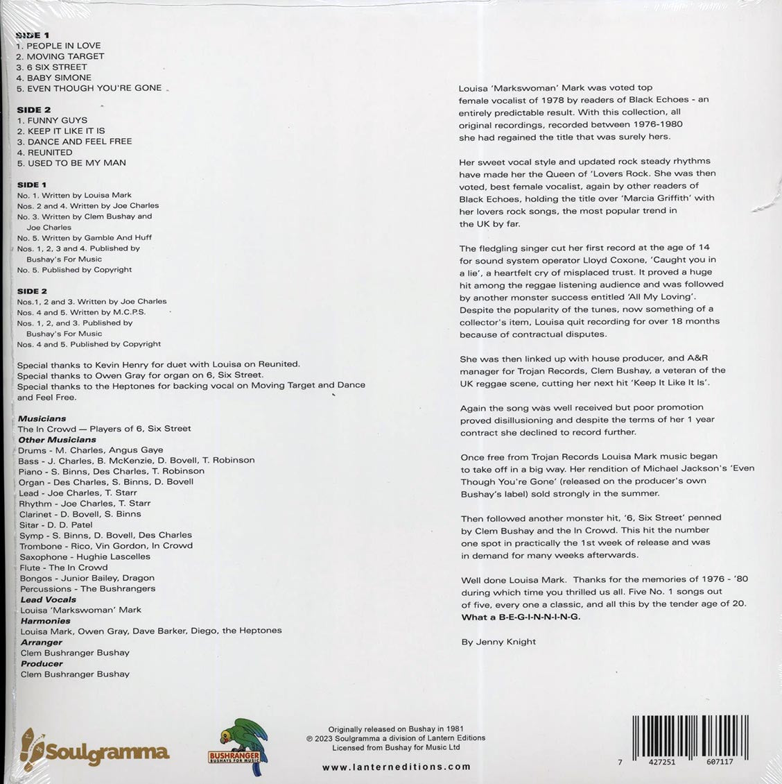 Louisa Markswoman Mark - Breakout (RSD 2023) (ltd. ed.) (clear vinyl) vinyl LP back cover