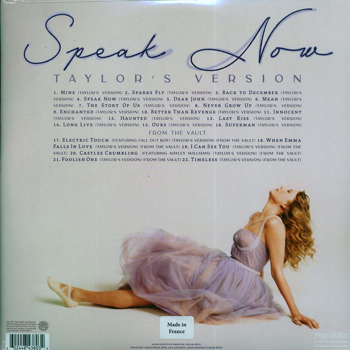 Taylor Swift - Speak Now (Taylor's Version) (Orchid Vinyl) (3xLP) (colored vinyl) vinyl LP back cover