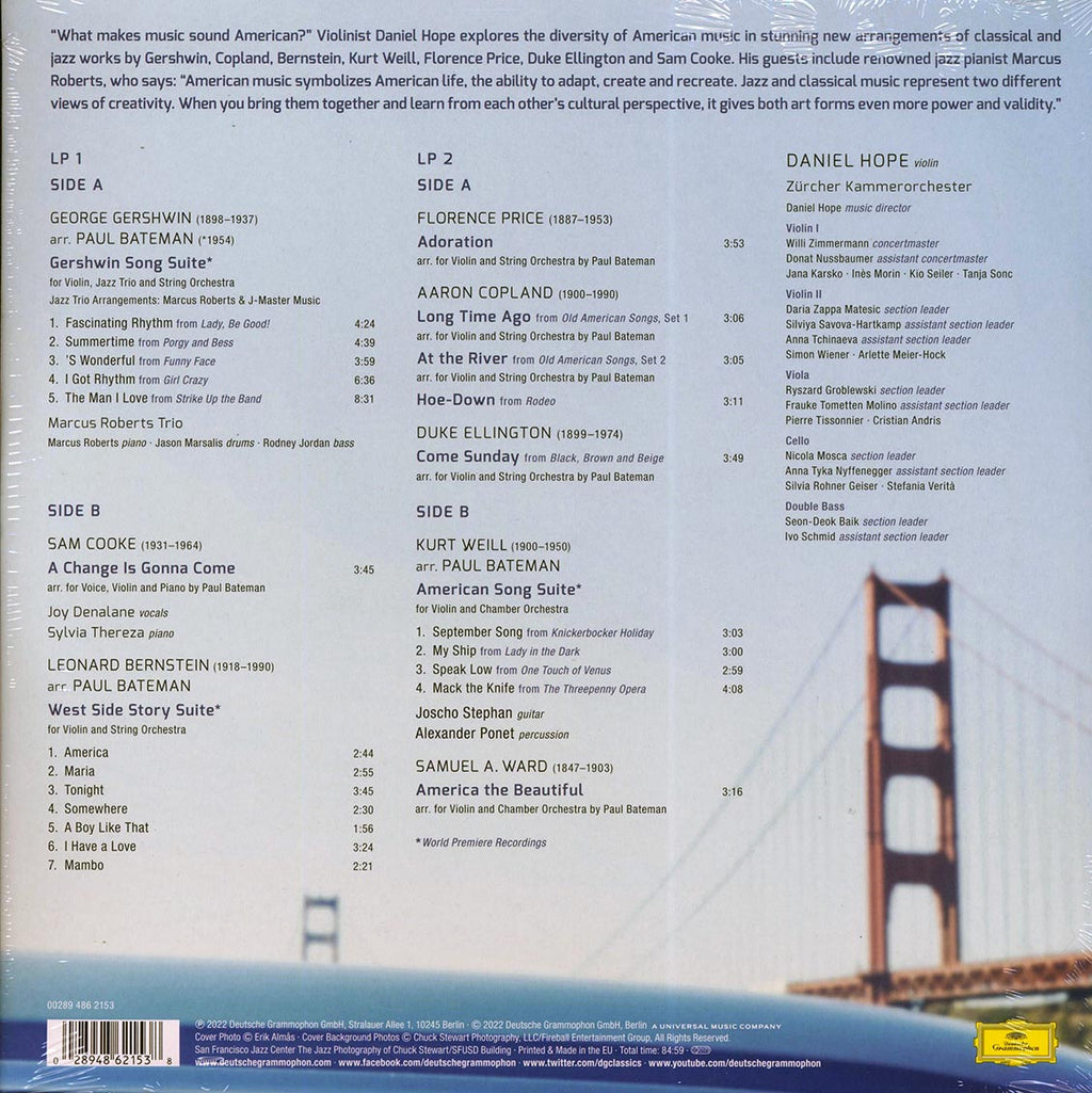 Daniel Hope, Zurcher Kammerorchester, Marcus Roberts Trio, Joy Denalane - America (2xLP) vinyl LP back cover