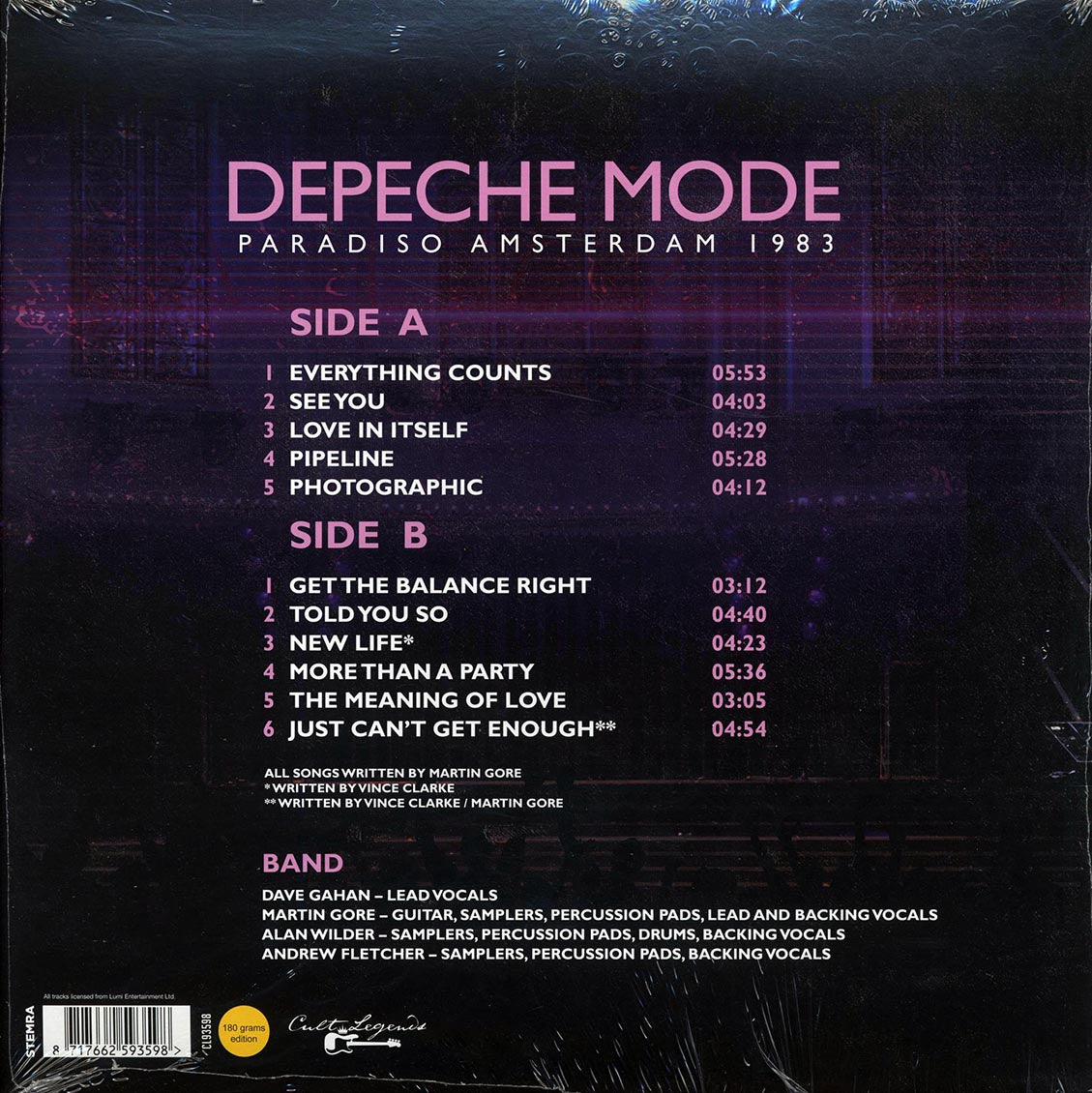 Depeche Mode - Paridiso Amsterdam 1983 vinyl LP back cover