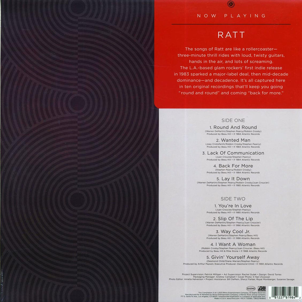 Ratt - Now Playing (red vinyl) vinyl LP back cover