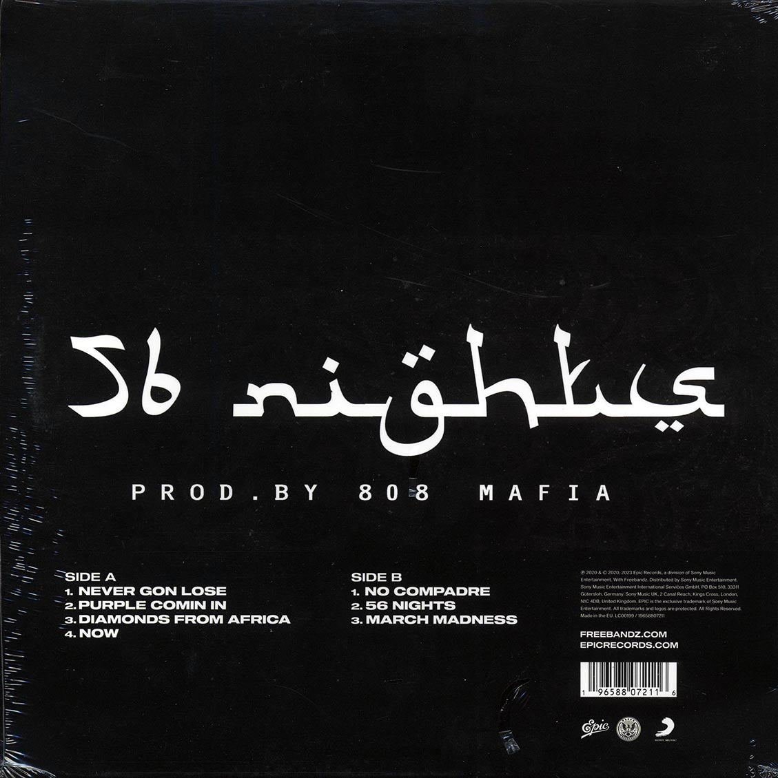 Future, DJ Esco - 56 Nights vinyl LP back cover