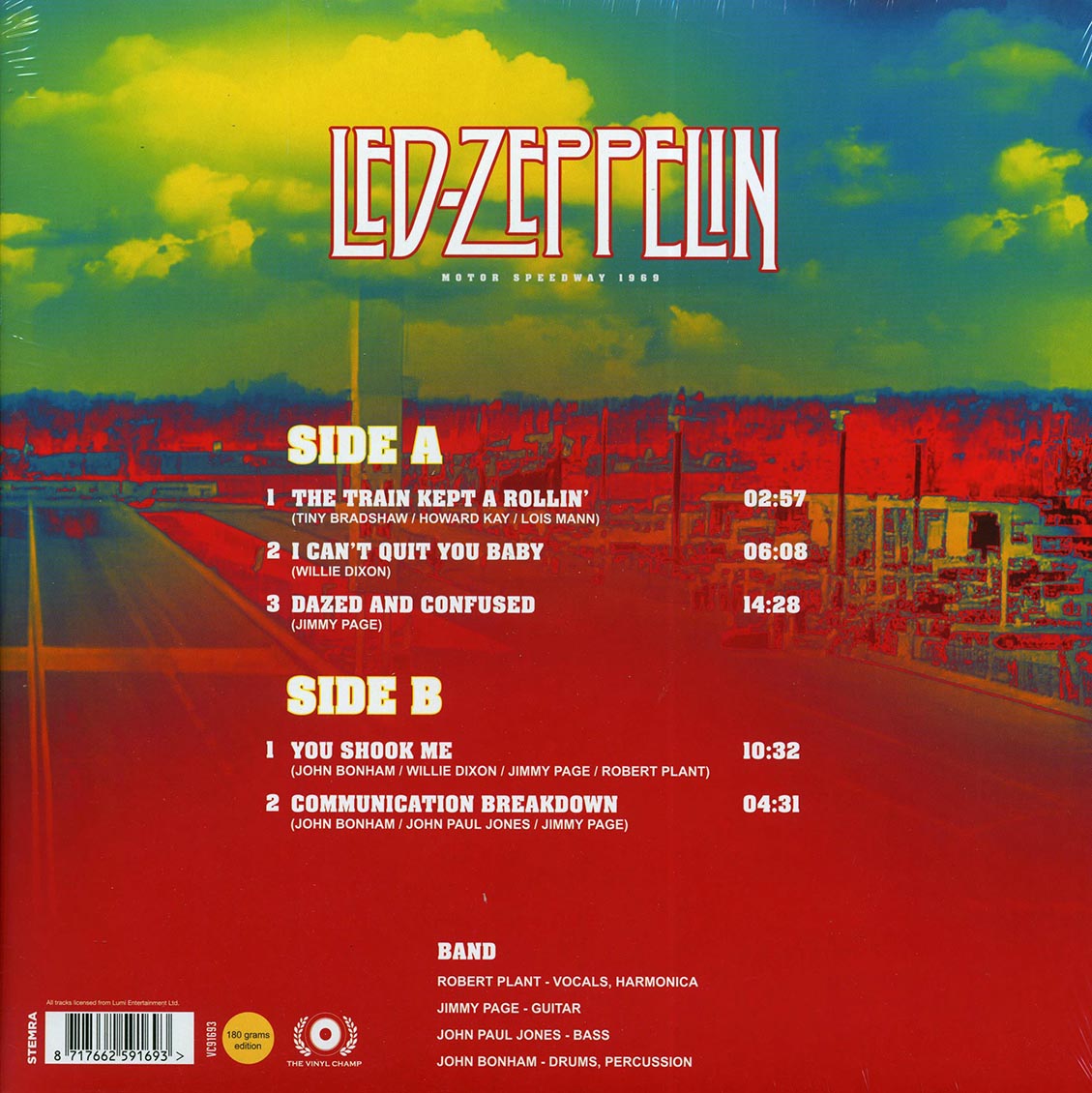 Led Zeppelin - Motor Speedway 1969 (yellow vinyl) vinyl LP back cover