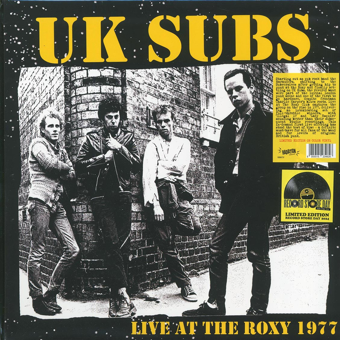 UK Subs - Live At The Roxy 1977 (RSD 2024) (yellow vinyl) vinyl LP front cover