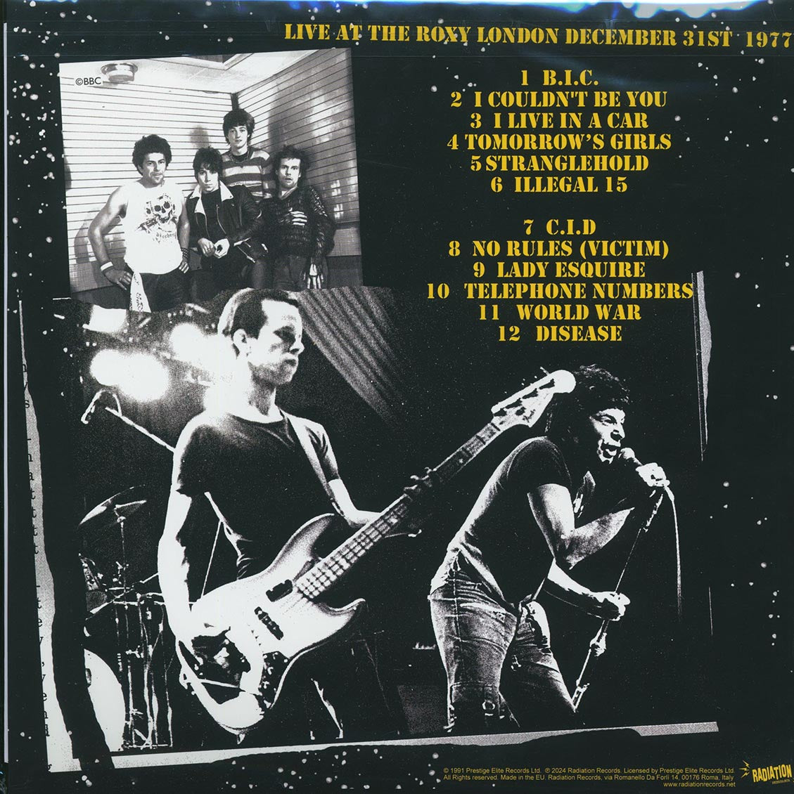 UK Subs - Live At The Roxy 1977 (RSD 2024) (yellow vinyl) vinyl LP back cover