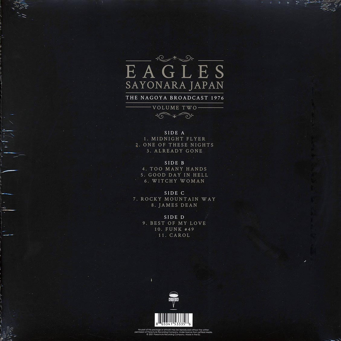 Eagles - Sayonara Japan Volume 2: The Nagoya Broadcast 1976 (2xLP) vinyl LP back cover