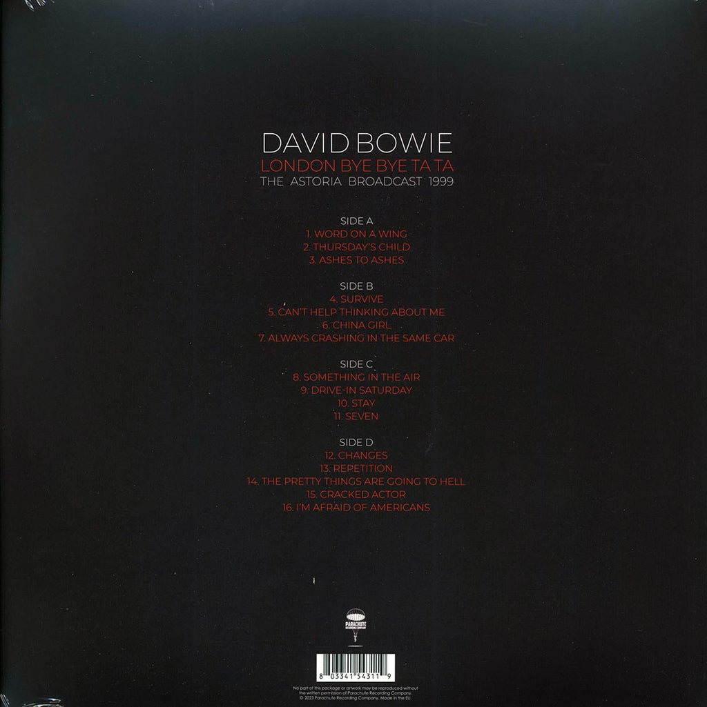 David Bowie - London Bye Bye Ta Ta: The Astoria Broadcast 1999 (ltd. ed.) (2xLP) (clear vinyl) vinyl LP back cover
