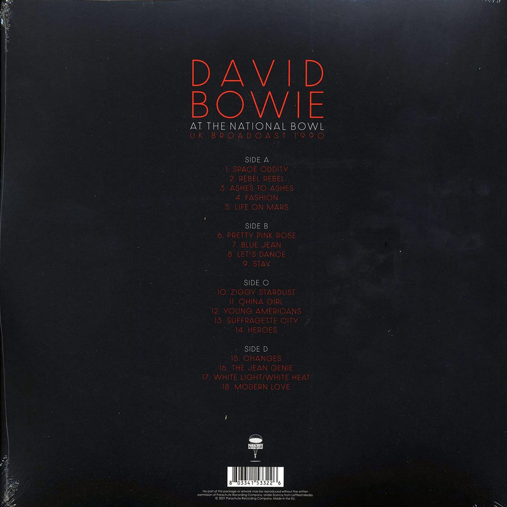 David Bowie - At The National Bowl UK Broadcast 1990: Milton Keynes, England, August 5th 1990 (2xLP) vinyl LP back cover