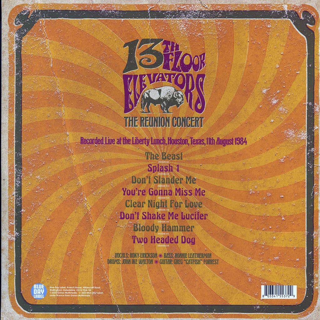 The 13th Floor Elevators - The Reunion Concert: Liberty Lunch, Houston, Texas, 11th August 1984 (2xLP) (yellow vinyl) vinyl LP back cover