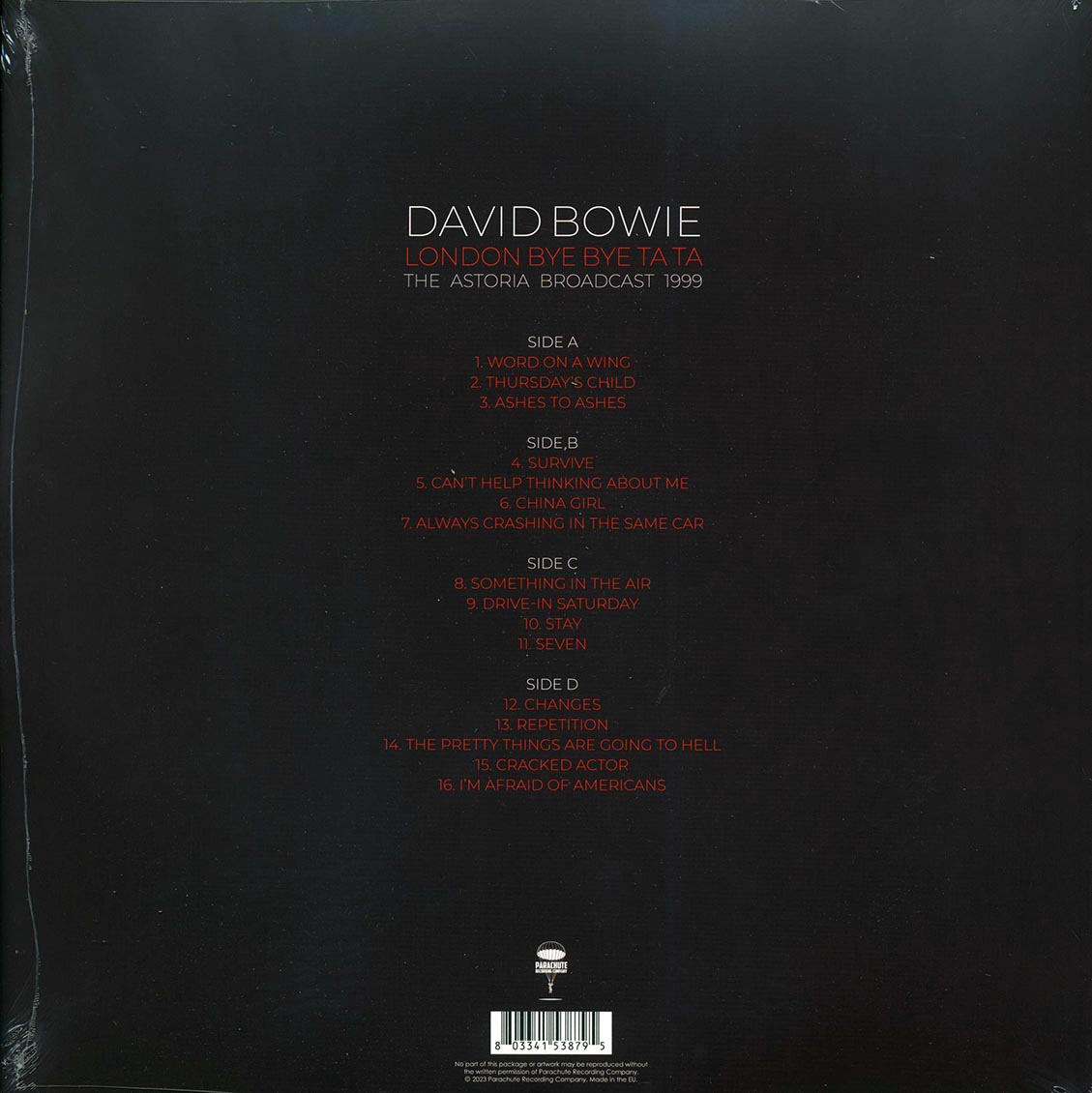David Bowie - London Bye Bye Ta Ta: The Astoria Broadcast 1999 (2xLP) vinyl LP back cover