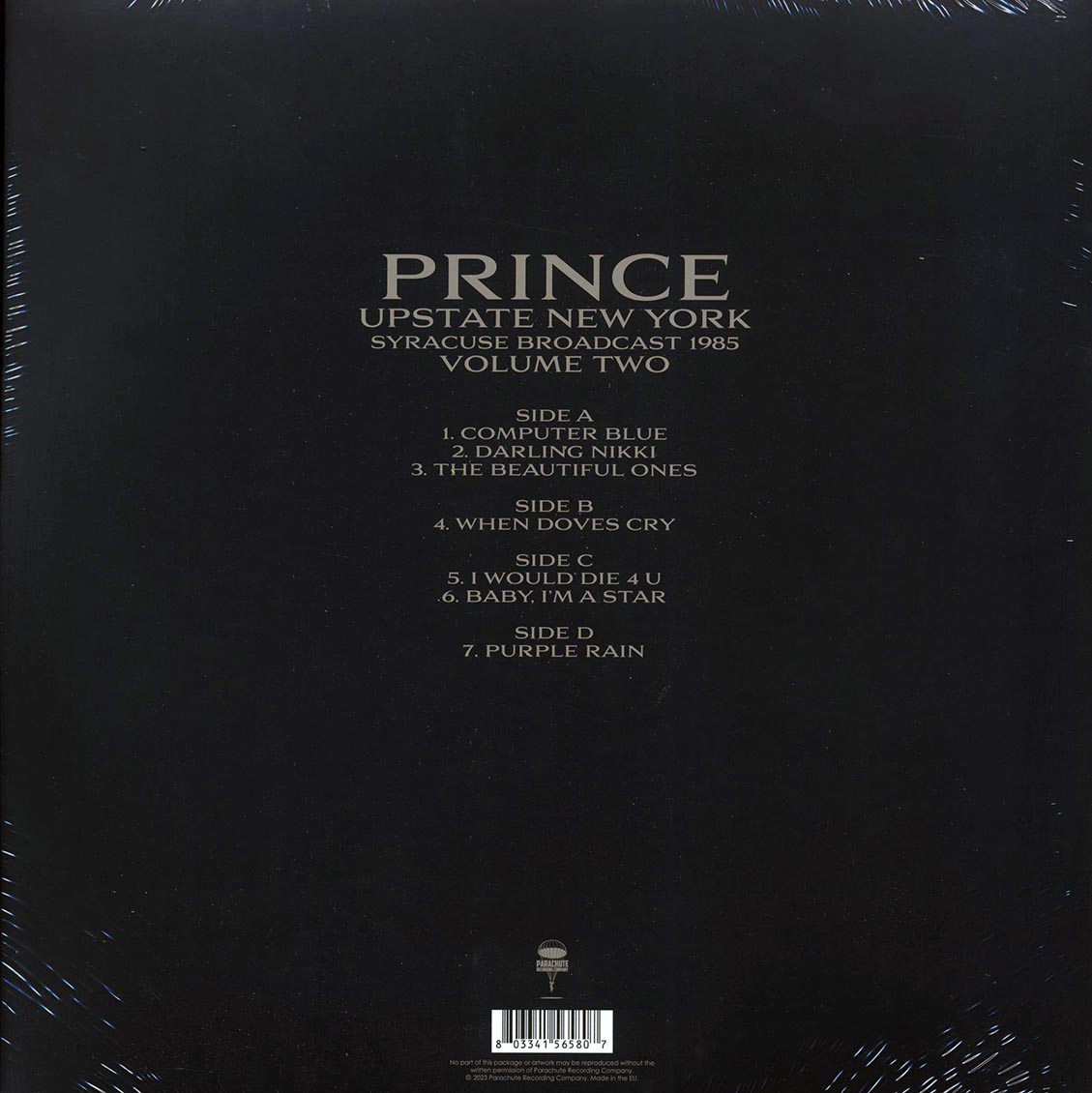 Prince - Upstate New York Volume 2: Syracuse Broadcast 1985 (2xLP) vinyl LP back cover