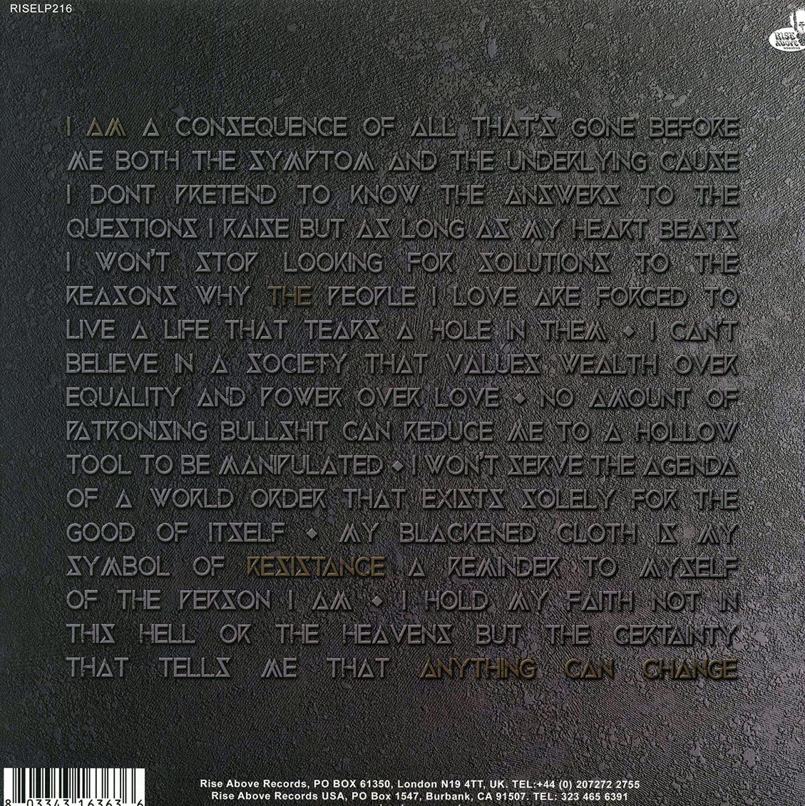 Antisect - The Rising Of The Lights vinyl LP back cover