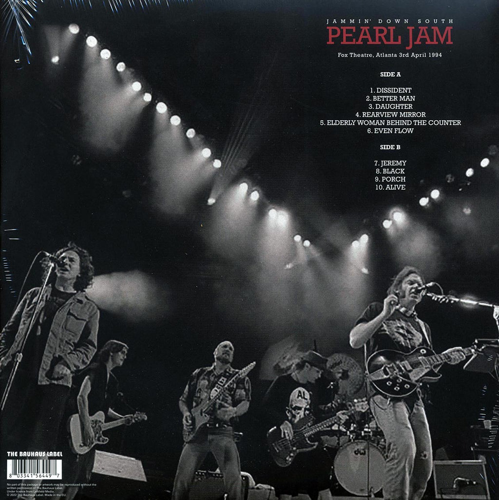 Pearl Jam - Jammin' Down South: Fox Theatre, Atlanta 3rd April 1994 vinyl LP back cover