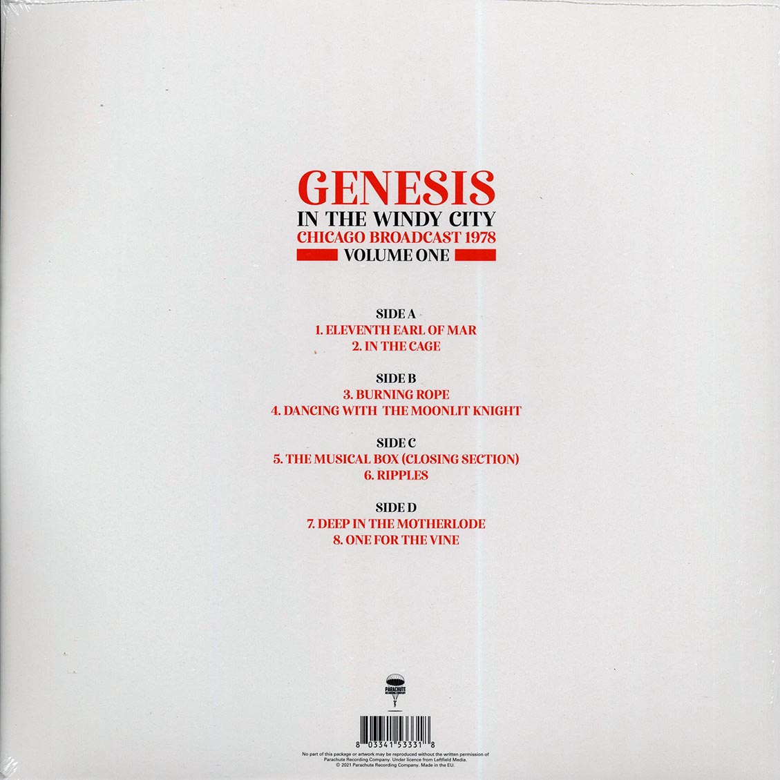 Genesis - In The Windy City Volume 1: Chicago Broadcast 1978 (2xLP) vinyl LP back cover