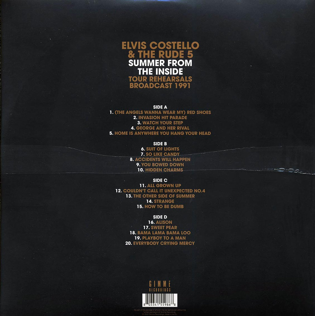 Elvis Costello & The Rude 5 - Summer From The Inside: Arlington Theater, Santa Barbara, CA, 25th May 1991 (2xLP) vinyl LP back cover
