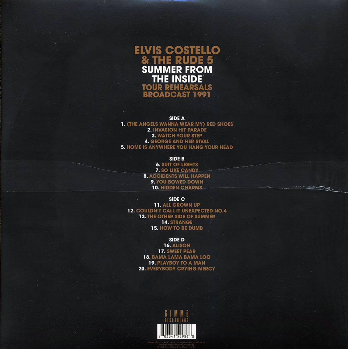 Elvis Costello & The Rude 5 - Summer From The Inside: Arlington Theater, Santa Barbara, CA, 25th May 1991 (2xLP) vinyl LP back cover
