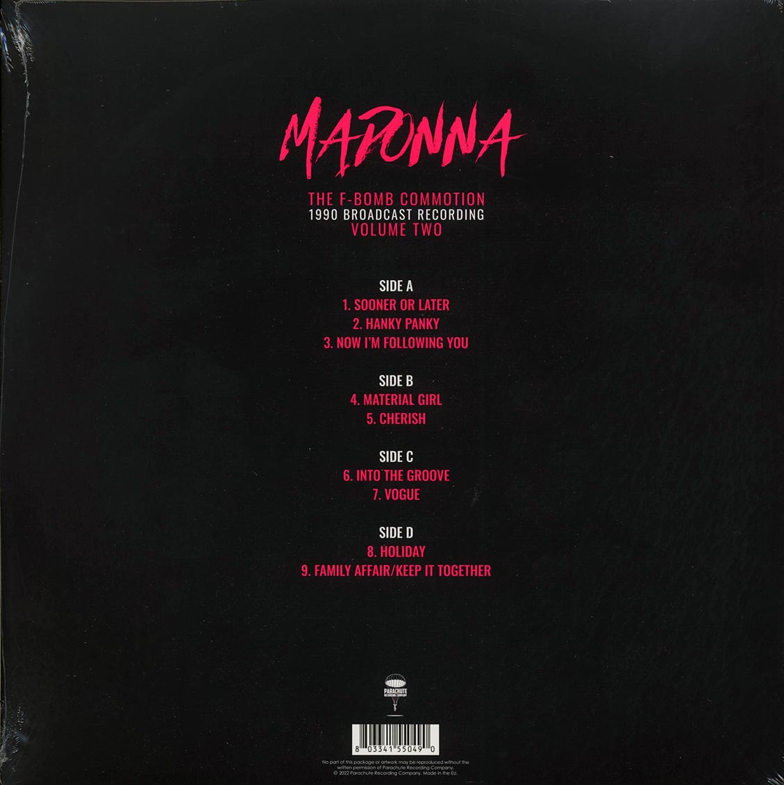 Madonna - The F-bomb Commotion Volume 2: 1990 Broadcast Recording (2xLP) vinyl LP back cover