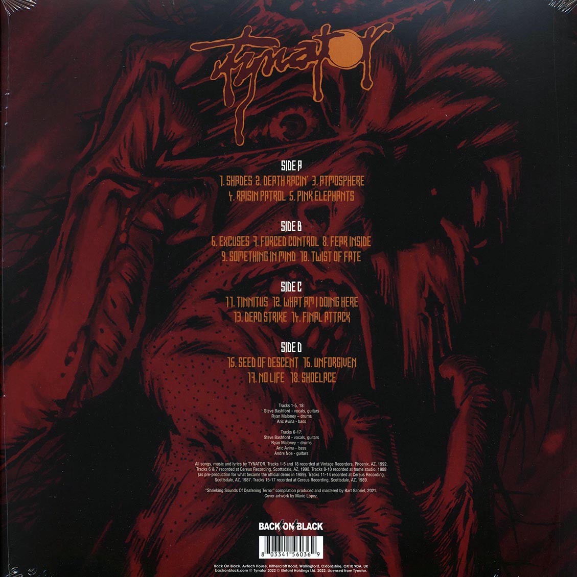 Tynator - Shrieking Sounds Of Deafening Terror (ltd. ed.) (2xLP) (red vinyl) vinyl LP back cover