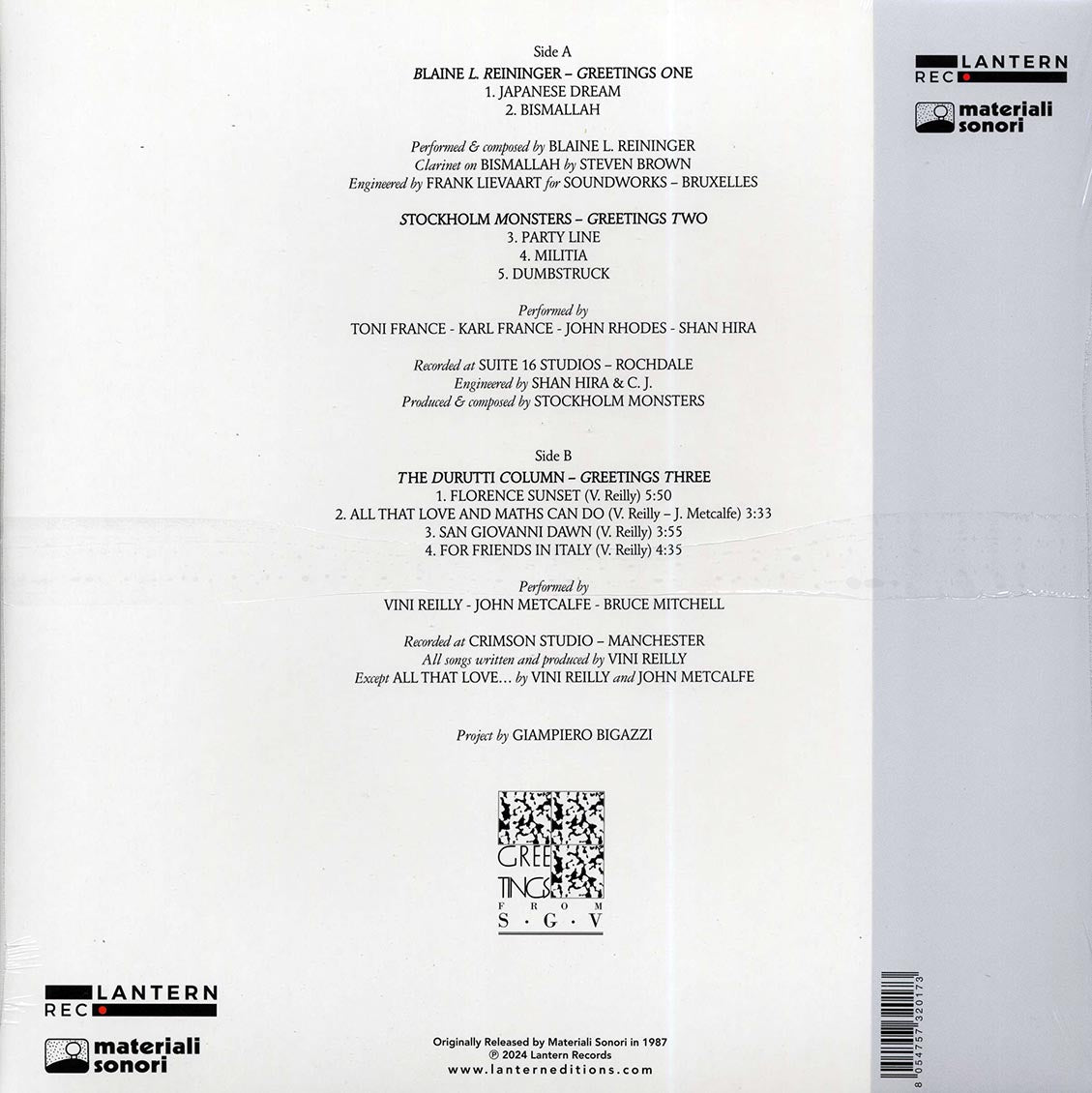 Blaine L Reininger, Stockholm Monsters, The Durutti Column - Greetings From SGV vinyl LP back cover