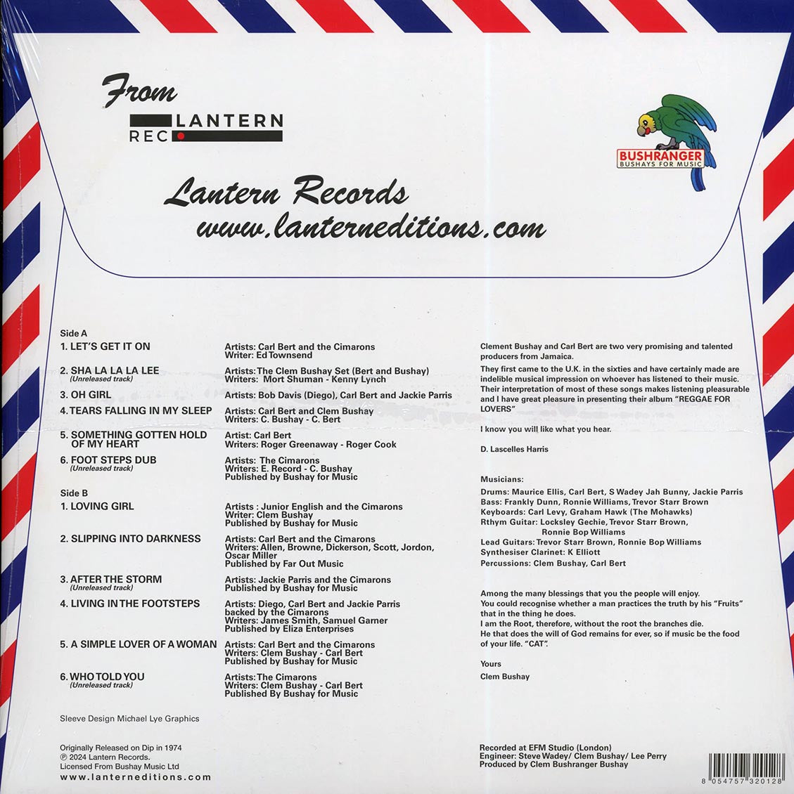 Clem Bushay, Carl Bert - Reggae For Lovers (RSD 2024) (ltd. ed.) vinyl LP back cover