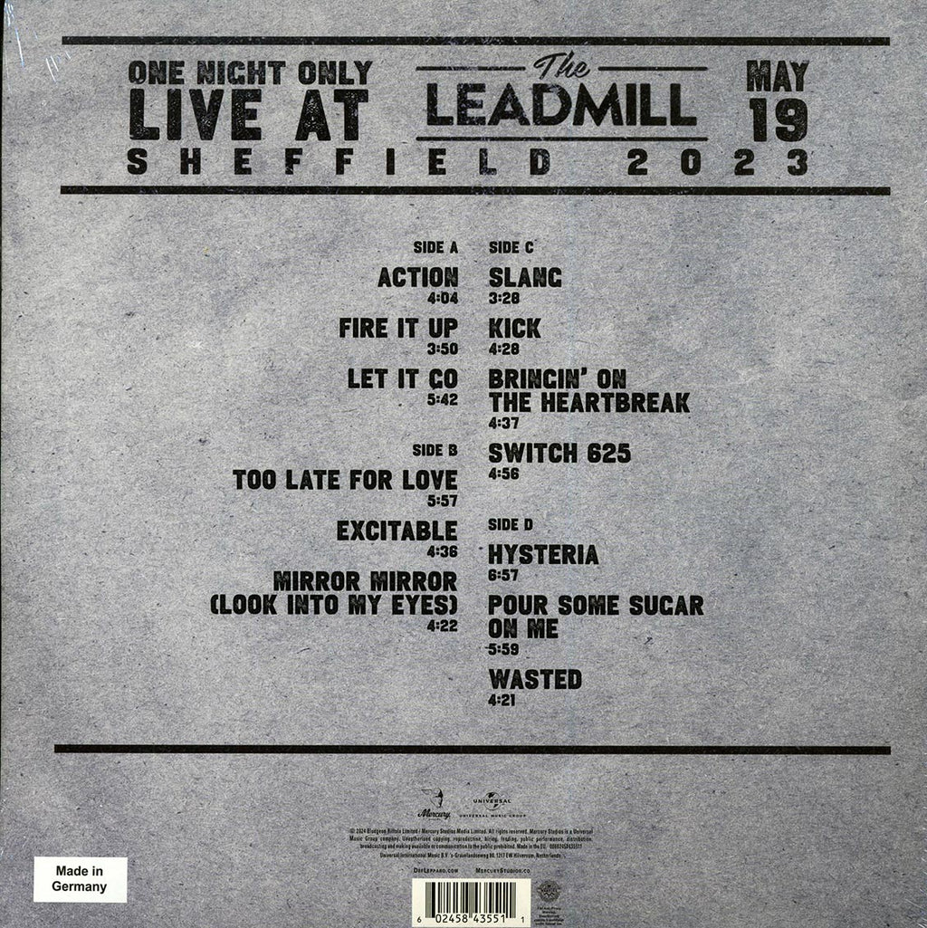 Def Leppard - One Night Only: Live At The Leadmill 2023 (RSD 2024) (ltd. ed.) (2xLP) (grey vinyl) vinyl LP back cover