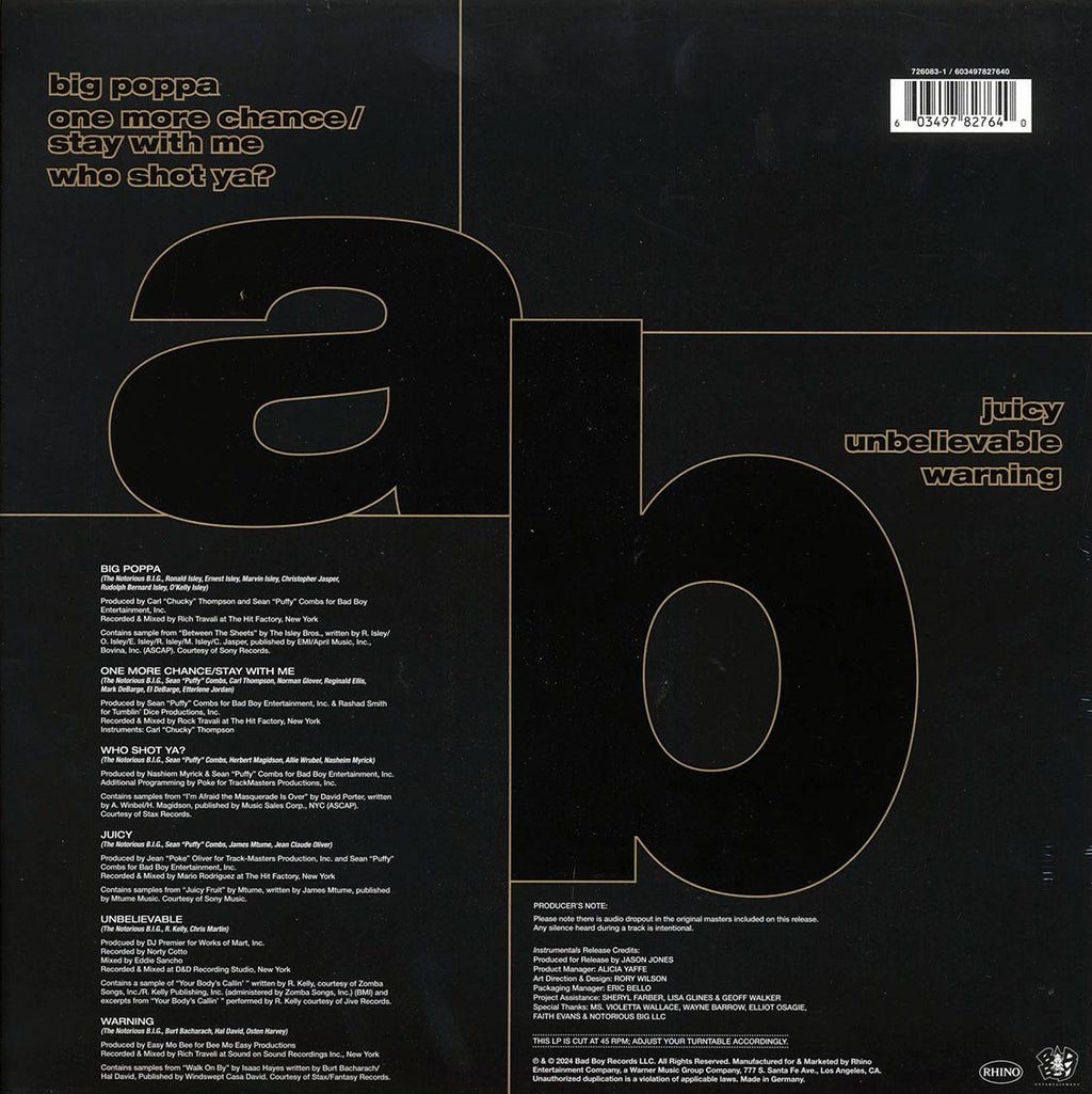 The Notorious BIG - Ready To Die Instrumentals (RSD 2024) (ltd. ed.) vinyl LP back cover