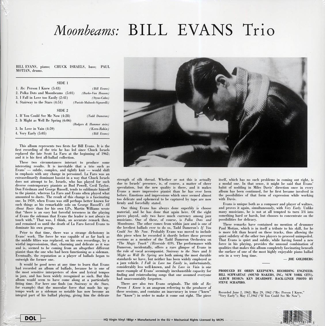 Bill Evans Trio - Moon Beams (180g) vinyl LP back cover