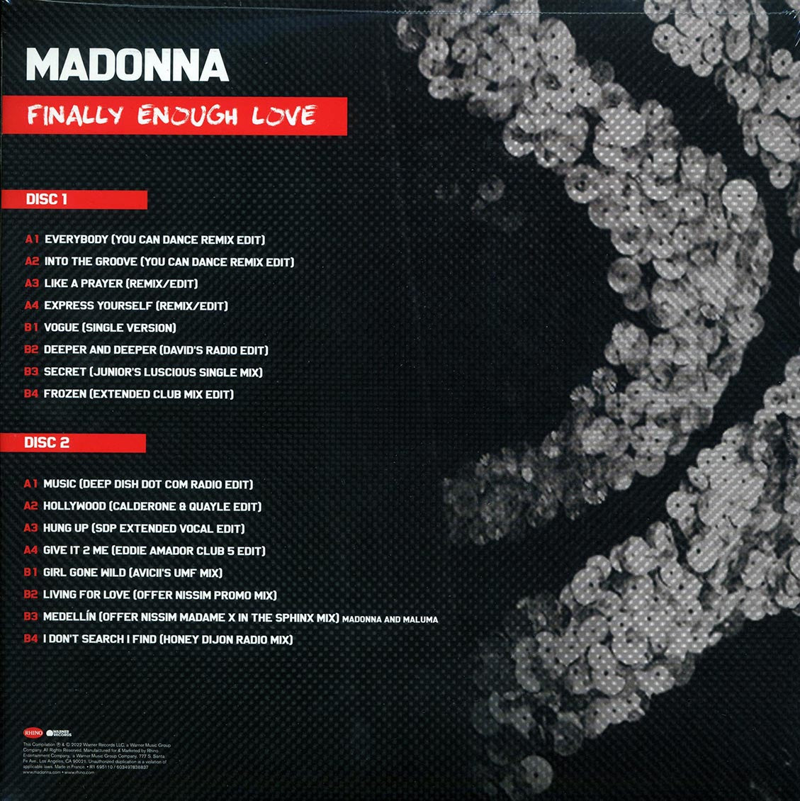 Madonna - Finally Enough Love (ltd. ed.) (2xLP) (remastered) (clear vinyl) vinyl LP back cover