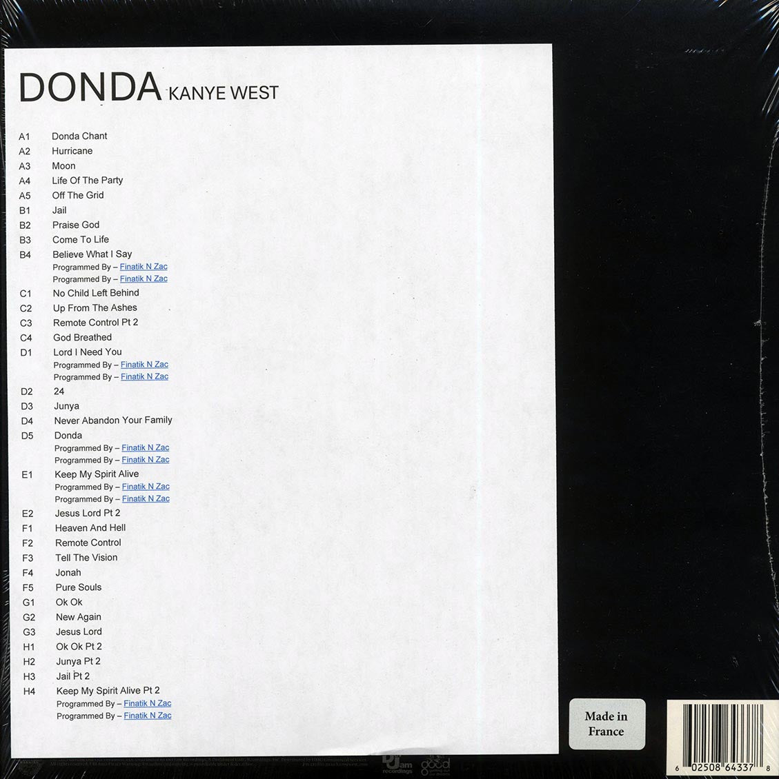 Kanye West - Donda (4xLP) (deluxe edition) vinyl LP back cover