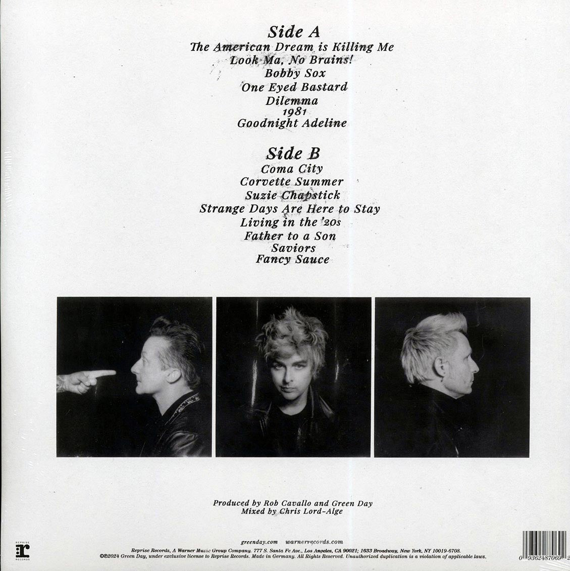Green Day - Saviors vinyl LP back cover