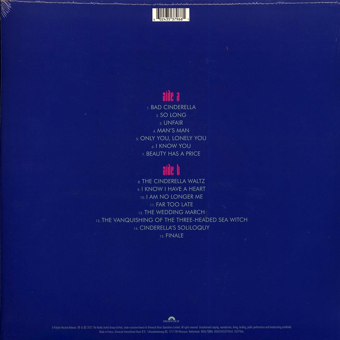 Andrew Lloyd Webber - Highlights From Andrew Lloyd Webber's Cinderella vinyl LP back cover