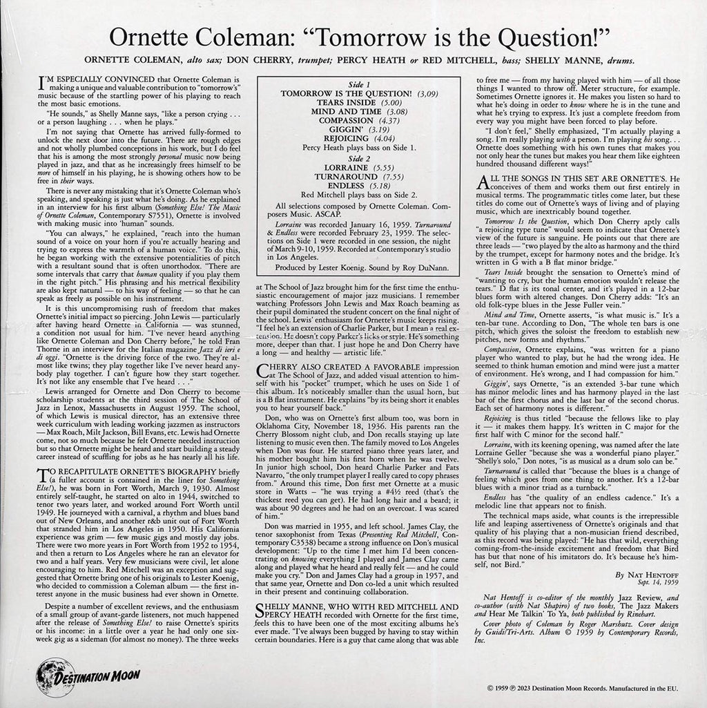 Ornette Coleman - Tomorrow Is The Question (ltd. 500 copies made) (clear vinyl) vinyl LP back cover