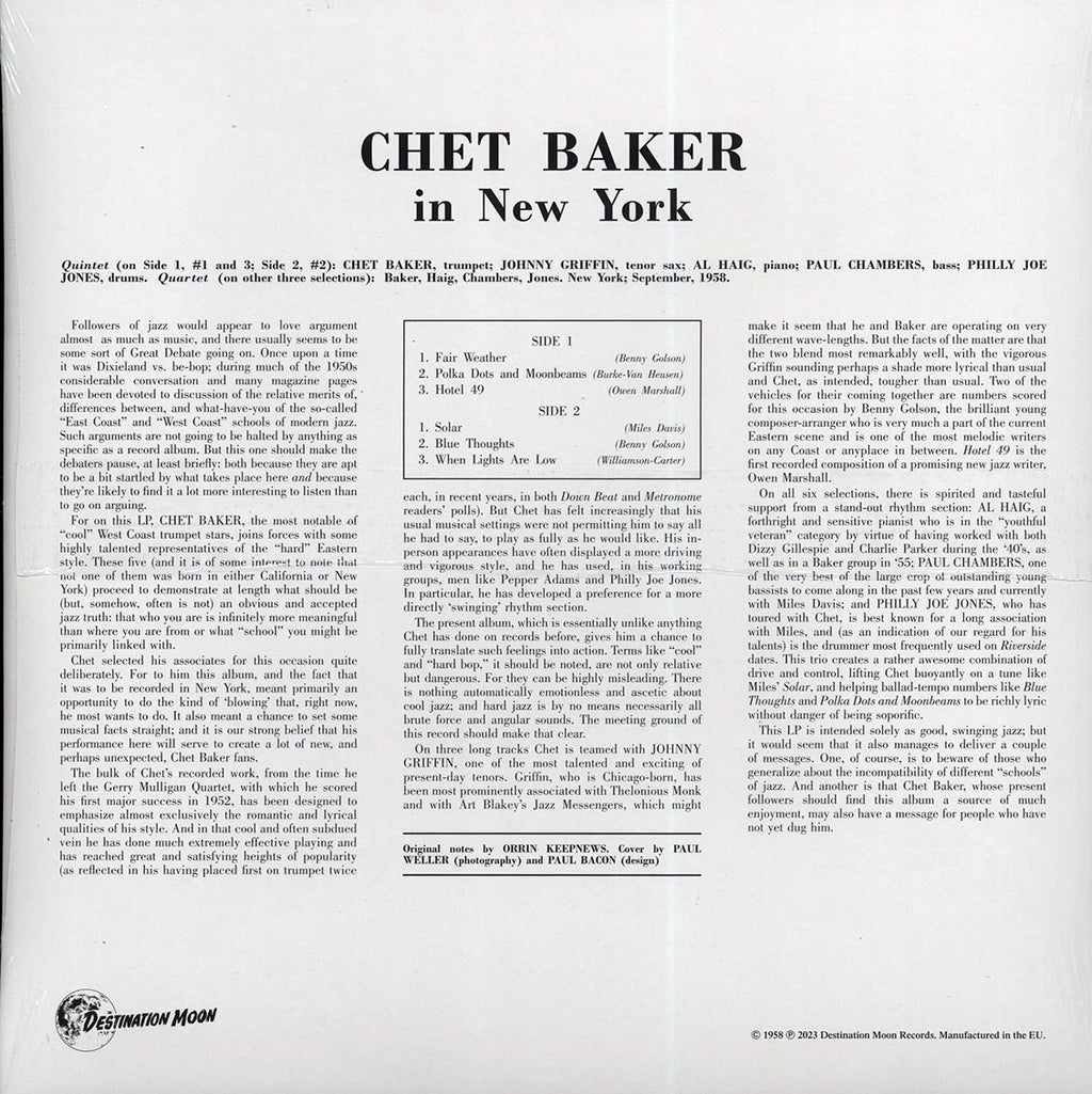 Chet Baker - In New York (ltd. 500 copies made) (clear vinyl) vinyl LP back cover
