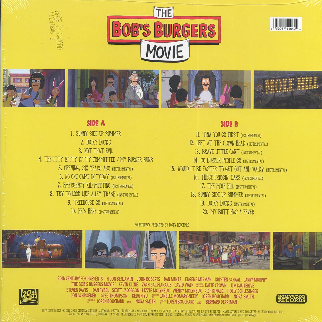 Bob's Burgers - The Bob's Burgers Movie (yellow vinyl) vinyl LP back cover