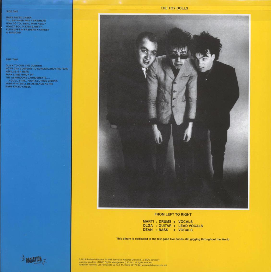 The Toy Dolls - Bare Faced Cheek (ltd. 500 copies made) (blue vinyl) vinyl LP back cover
