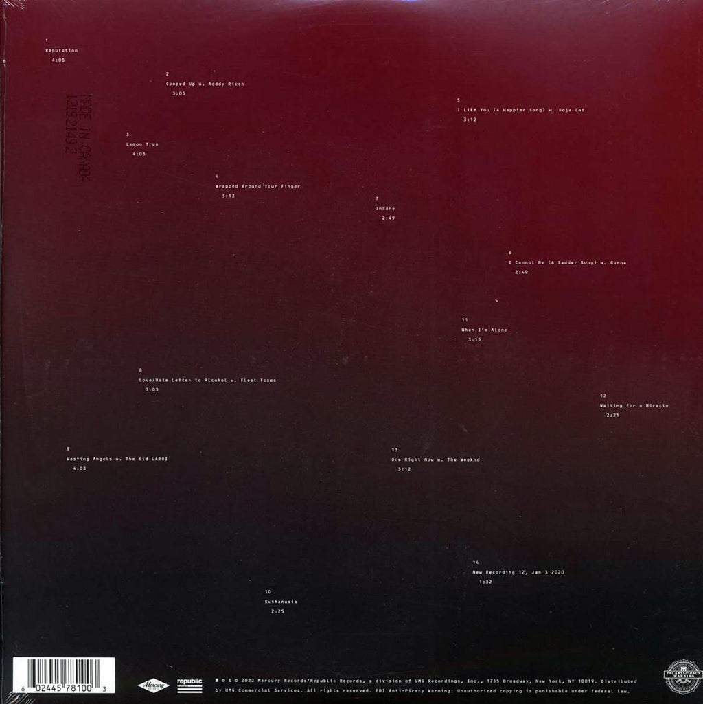 Post Malone - Twelve Carat Toothache (2xLP) (blue vinyl) vinyl LP back cover