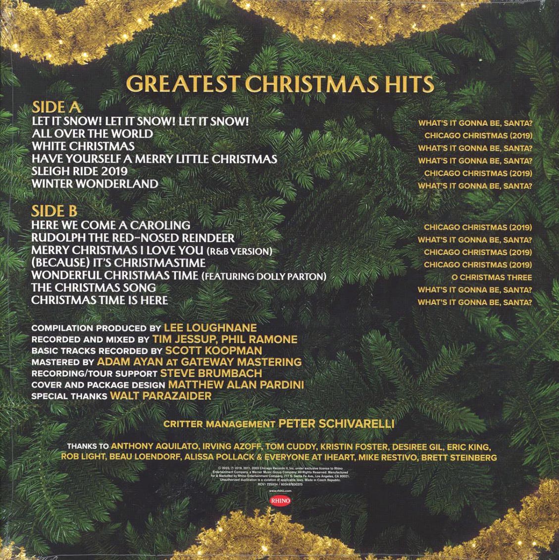 Chicago - Greatest Christmas Hits (ltd. ed.) (green vinyl) vinyl LP back cover
