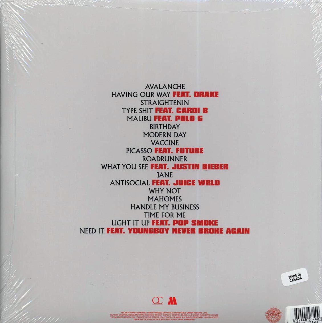 Migos - Culture III (ltd. ed.) (2xLP) (white vinyl) vinyl LP back cover