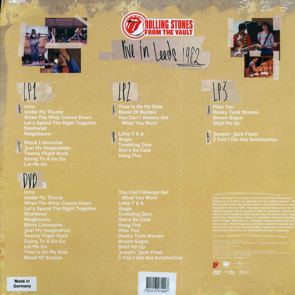 The Rolling Stones - From The Vault: Live In Leeds 1982 (25 tracks) (3xLP) (incl. DVD) vinyl LP back cover