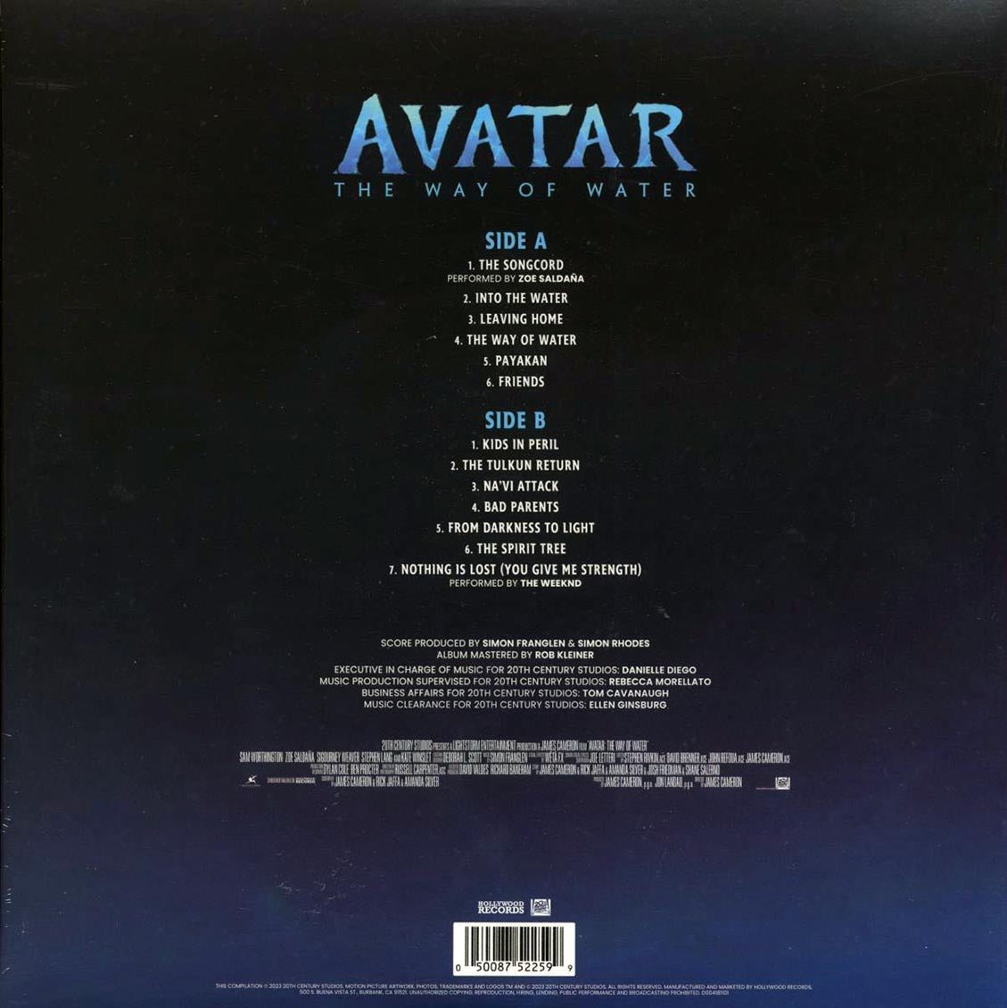 Simon Franglen - Avatar: The Way Of Water, Music From The Original Motion Picture (colored vinyl) vinyl LP back cover