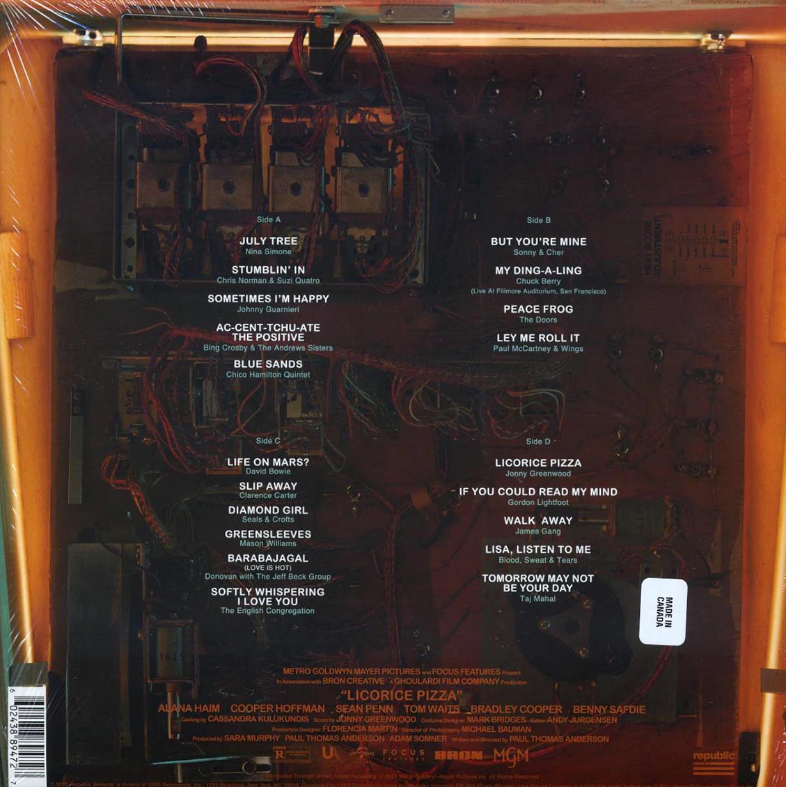 David Bowie, Nina Simone, Taj Mahal, The Doors, Chuck Berry, Sonny & Cher, Etc. - Licorice Pizza: Original Motion Picture Soundtrack (2xLP) vinyl LP back cover