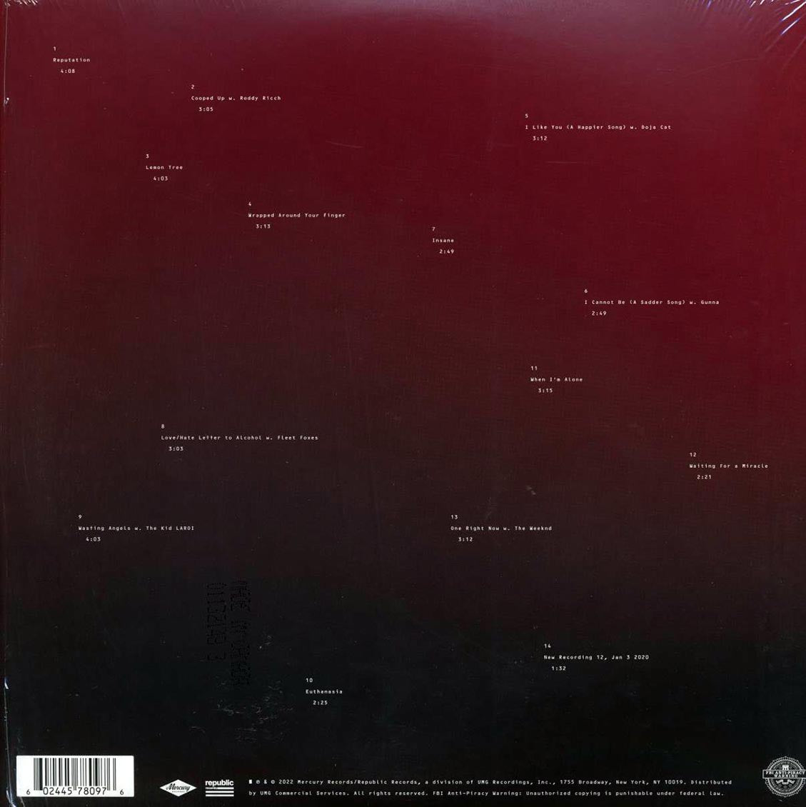 Post Malone - Twelve Carat Toothache (2xLP) vinyl LP back cover