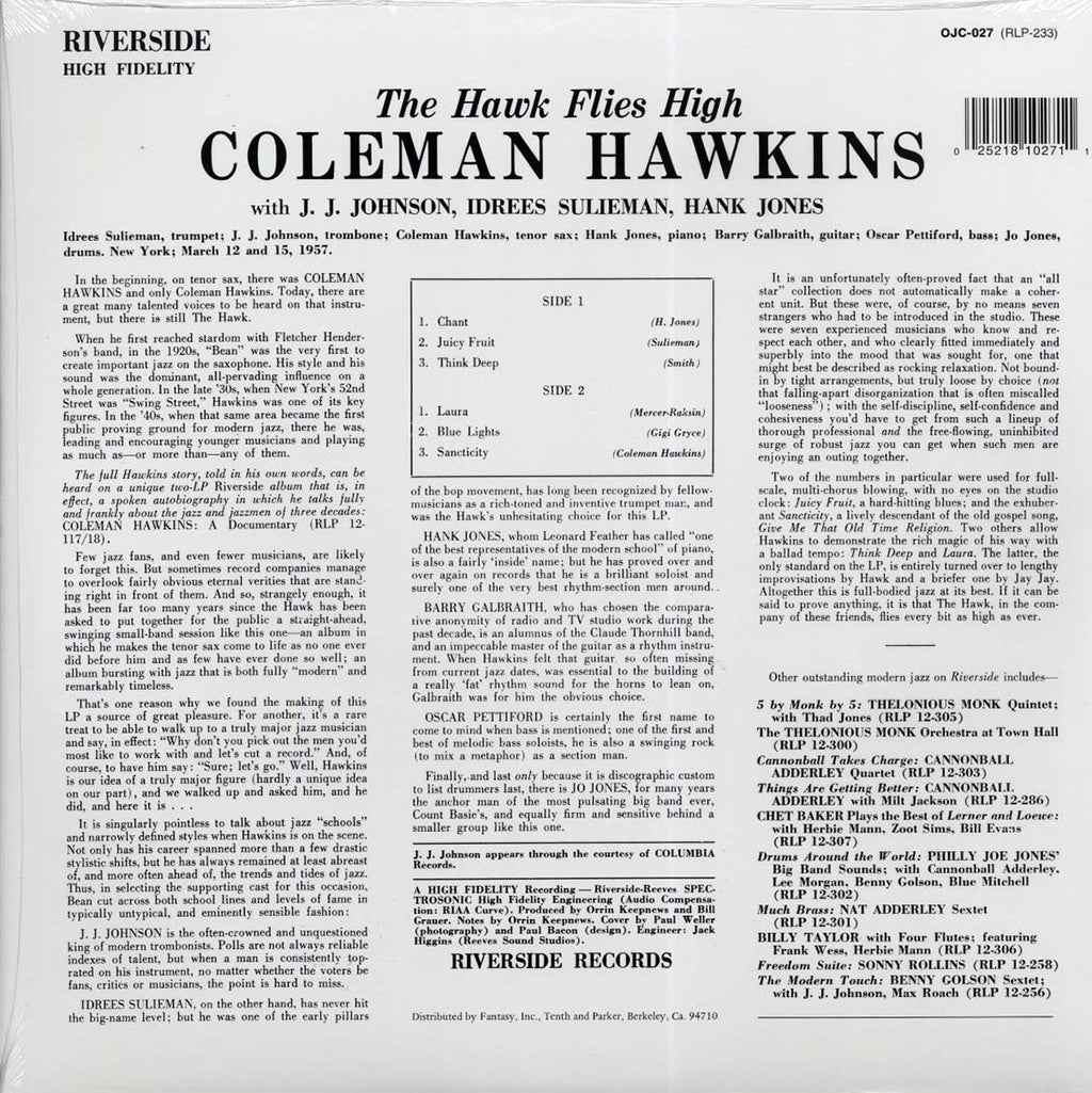 Coleman Hawkins - The Hawk Flies High vinyl LP back cover