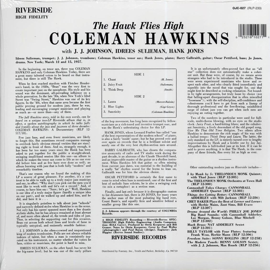 Coleman Hawkins - The Hawk Flies High vinyl LP back cover